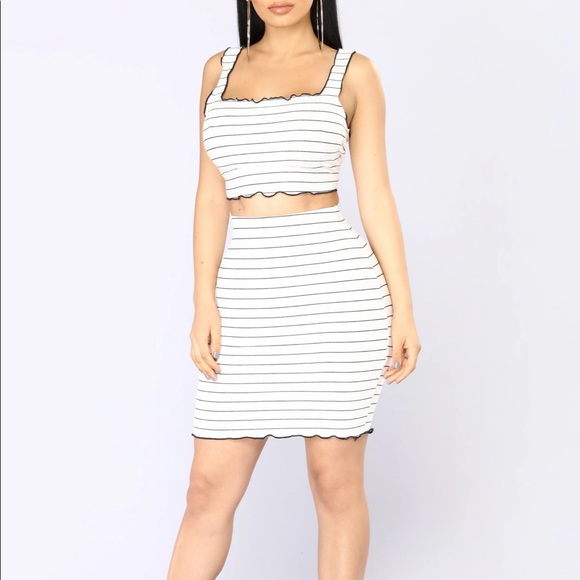 Fashion Nova Black & White Striped Skirt Set - Picture 2 of 8